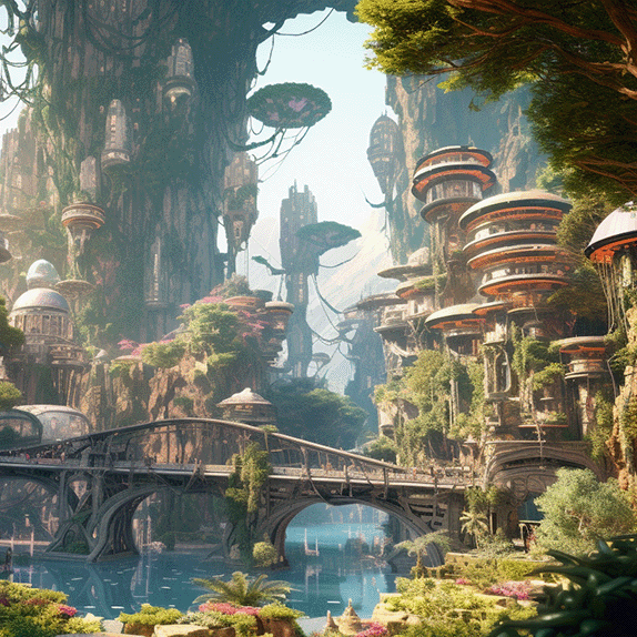 A busy spaceport on a lush world